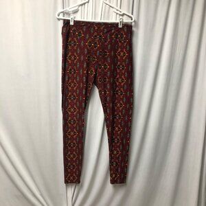 Lularoe Tall Curvy Leggings Tribal Print Red Yellow Blue Stretchy Soft Pants